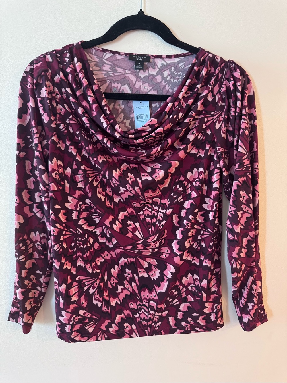 Ann Taylor Factory Womens Floral Print Long-Sleeve Top in Plum Pink